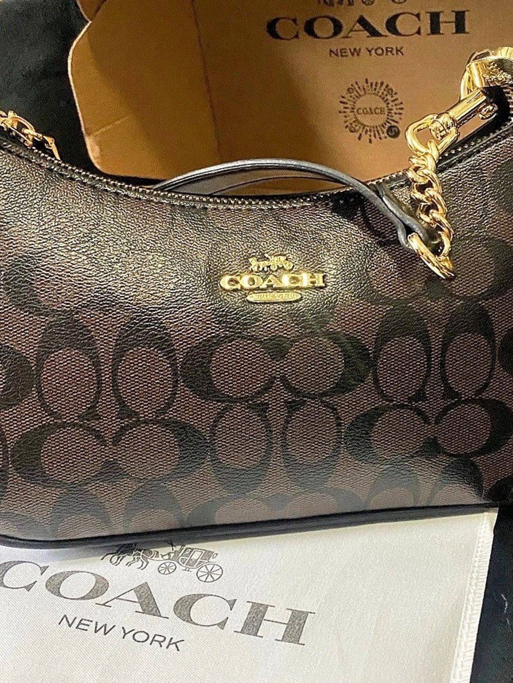 Coach Teri Shoulder Bag In Signature Canvas Brown & Black